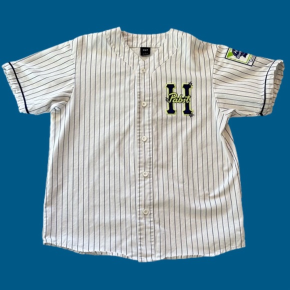 HUF Pabst Baseball Jersey PBR Heavy Twill Pinstripe Embroidered Large - Picture 4 of 13